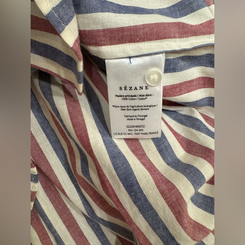 Sezane Striped Button-Down Shirt in Red, Blue, White - Picture 3 of 6